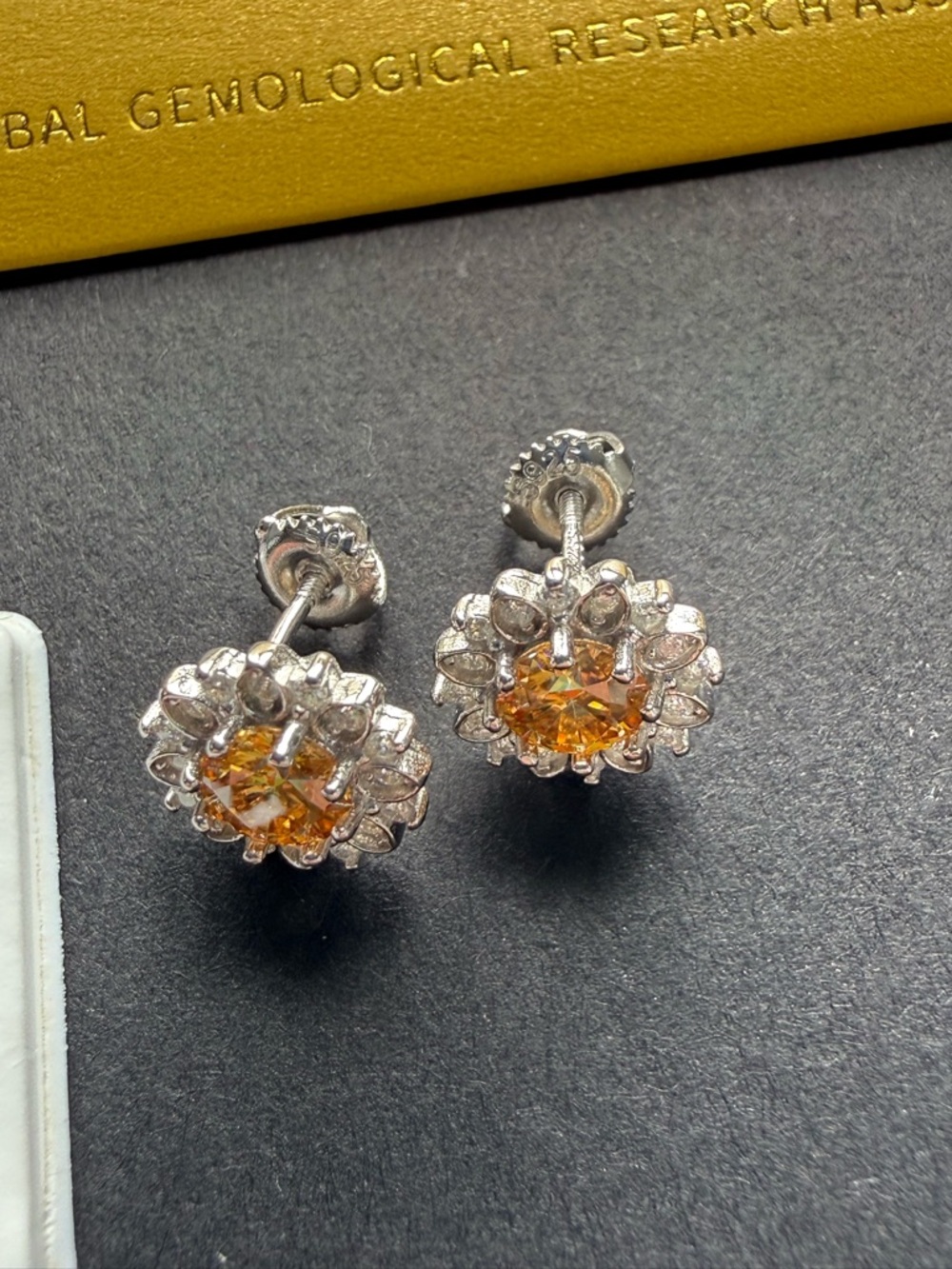 *NEW* 1CT Sterling Silver 5.0mm Orange Moissanite Flower Studs